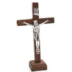 Wooden Catholic Jesus Cross with Stand – Vintage-Style Home Crucifix